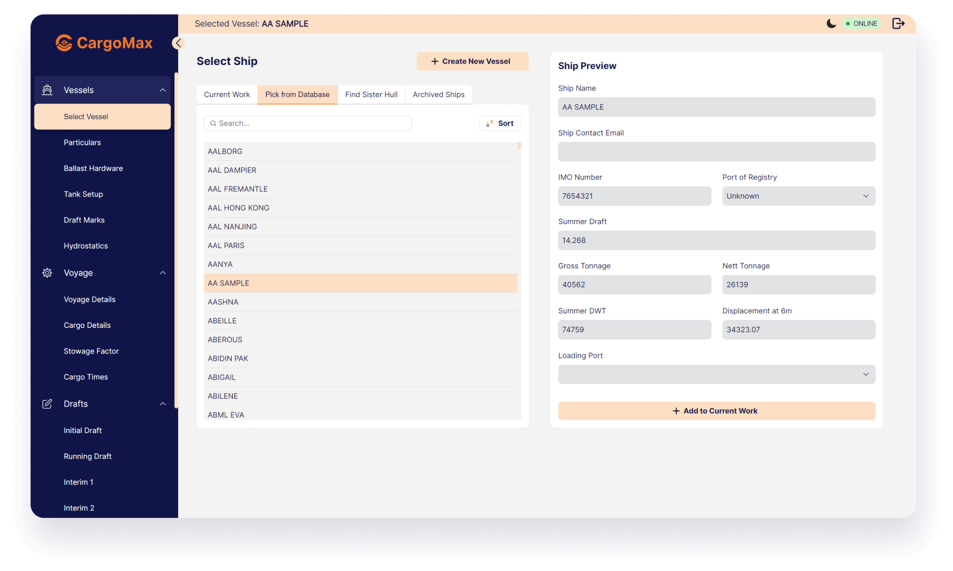Quick and Easy Vessel Selection